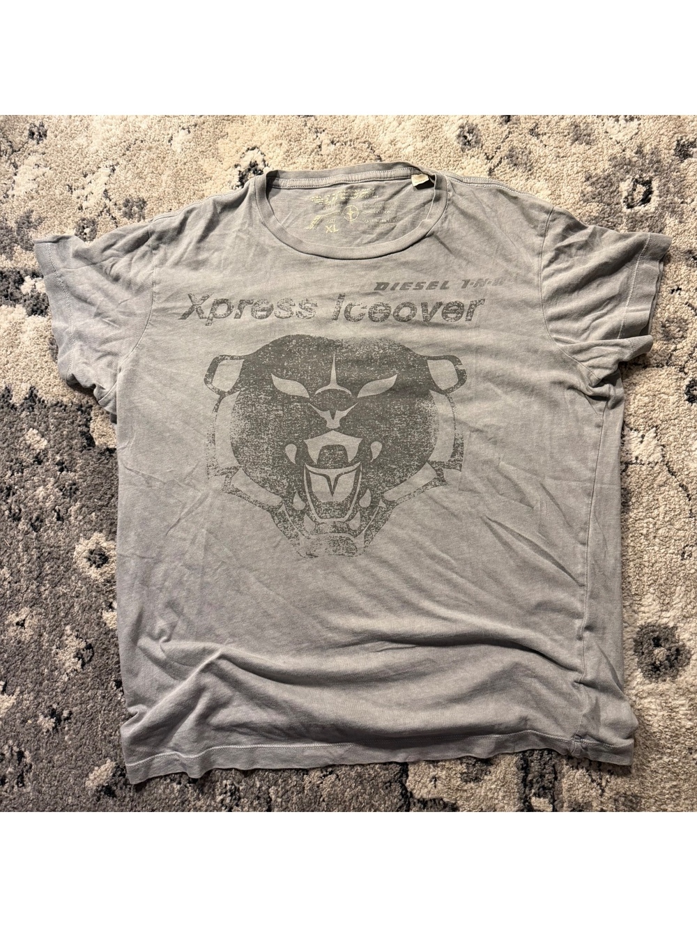 Diesel Men's Gray Graphic T-Shirt XL with Panther Design, F-